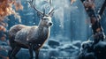 Proud Noble Deer male in winter snow forest. Winter christmas image Royalty Free Stock Photo