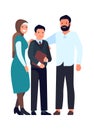 Proud parents standing with son. Happy smiling cartoon character Royalty Free Stock Photo