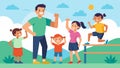 Proud parents watch their children tackle the obstacles and challenges of a family fitness scavenger hunt building Royalty Free Stock Photo