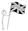 Proud Patriotic Person Holding Flag of United Kingdom of Great Britain, Vector Cartoon Stick Figure Illustration Royalty Free Stock Photo