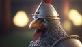 The Proud Rooster in his Knight\'s Helmet: A Regal Portrait