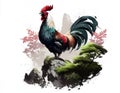 The proud rooster, one of 12 chinese zodiac animal, painted in the way of chinese style.