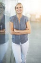 Proud, smile and thinking business woman confident in working for a company or real estate agency office. Success, goals Royalty Free Stock Photo