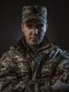 Proud soldier boy portrait in the dark Royalty Free Stock Photo