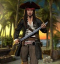 Proud swashbuckling pirate holding a sword