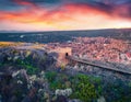 Provadia, Bulgaria - 16.04.2021. Exciting sunset on Ovech Fortress