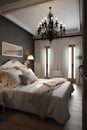 Provance style bedroom interior with modern bed in luxury house