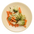 Provencal vegetables on a plate.grilled vegetables on a plate isolated on white background.broccoli and carrots on a plate top