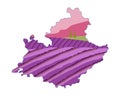 Provence - Alpes - Cote d`Azur France region outline map combined with lavender field. Fields of blooming lavender. Summer sunset Royalty Free Stock Photo