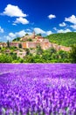 Provence, France - Banon hilltop village and lavender field Royalty Free Stock Photo
