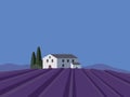 Provence landscape with lavender field, flat design,