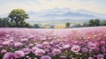 Provence Morning: A Captivating Painting Of A Pink Chrysanthemum Field Royalty Free Stock Photo