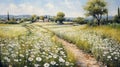 Provence Morning: Italian Countryside With White Daisies