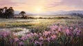 Provence Morning: A Lush Landscape Of Purple Flowers In The Countryside Royalty Free Stock Photo