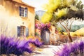 The Provence region South of France watercolor painting watercolour Royalty Free Stock Photo