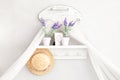 Provence, rustic style. Shabby chic in Provencal style. Village, country house. Shelf for hats, household trifles in a gentle Fren Royalty Free Stock Photo