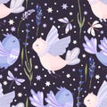 Provence seamless vector bird pattern.