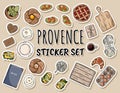 Provence sticker set. Decorative rustic doodles. Collection of cute home and food related cartoon style outline objects. Hand Royalty Free Stock Photo