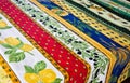 Provence style, traditional tablecloths patterns on fabrics Royalty Free Stock Photo