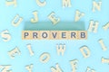 Proverb figure of speech concept in English grammar class lesson. Wooden blocks typography flat lay