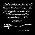 Romans 8:28 - And we now that in all things God works for the good of those who love him design vector on white background for Chr