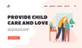 Provide Child Care and Love Landing Page Template. Granny Comforting Grandson, Cheerful Grandmother Hug Little Grandson