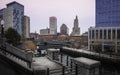 Providence Downtown Skyline over Waterplace Park in Rhode Island at Dusk Royalty Free Stock Photo