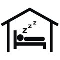 Sleeping person in the bed at house, black vector icon Royalty Free Stock Photo