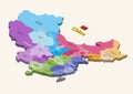 Provinces of China isometric colorful map with inscriptions. Vector isolated illustration
