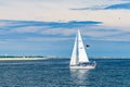 Provincetown, Cape Cod, Massachusetts, US - August 15, 2017 yacht and his crew looking for a whale