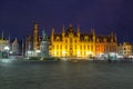 Provincial Court building on market square Grote markt at night, Bruges, Belgium Royalty Free Stock Photo