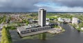 The provincial government building of North Brabant. Aerial drone view. Highest office building in the municipality