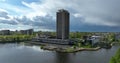 The provincial government building of North Brabant. Aerial drone view. Highest office building in the municipality