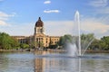 Provincial Parliament Building in Regina reflected in Lake Wascana, Saskatchewan, Canada Royalty Free Stock Photo