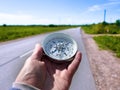 Provincial road. The compass shows direction Royalty Free Stock Photo