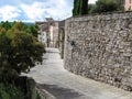 Provincial street with stone walls of buildings in the ancient Spanish village of Cervera Lleida, Catalonia. Beautiful rural