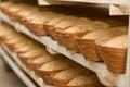 Proving dough of bran in basket. Private Bakery Royalty Free Stock Photo