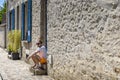 Street scene with old houses in the medieval town of Provins Royalty Free Stock Photo