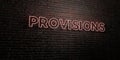 PROVISIONS -Realistic Neon Sign on Brick Wall background - 3D rendered royalty free stock image