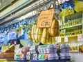 Provola Silana cheese for sale in a Deli stall of Madama Cristina Market. Turin, Italy