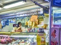 Provola Silana cheese for sale in a Deli stall of Madama Cristina Market. Turin, Italy