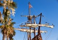 Prow of a replica of the Nao de Santa Maria vessel docked