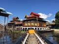 Traditional Burmese boat, sailing.