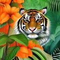 Prowling tiger in a tropical rainforest AI art Royalty Free Stock Photo