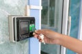 Proximity card reader door unlock, using ID card on fingerprint scanning access control system for identity verification to open