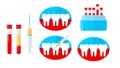 PRP set, platelet rich plasma in dentistry. Tooth, bleeding gum, syringe, centrifuge. Vector illustration in flat style