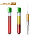 Test tubes and syringe with blood and plasma Royalty Free Stock Photo