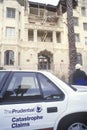 A Prudential Insurance car outside of an old apartment building in Santa Monica which was condemned after the Northridge