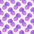 Prune. Seamless pattern with fruits. Hand-drawn background. Vector illustration.