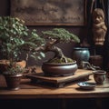 pruned bonsai tree in a traditional Japanese ceramic pot